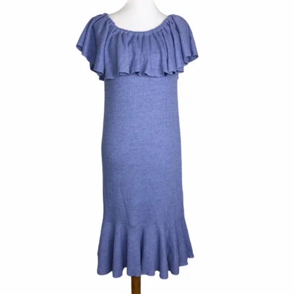 LuLaRoe Dresses & Skirts - Lularoe Cici Dress Off The Shoulder Periwinkle Blue Waffle Knit Sz. L